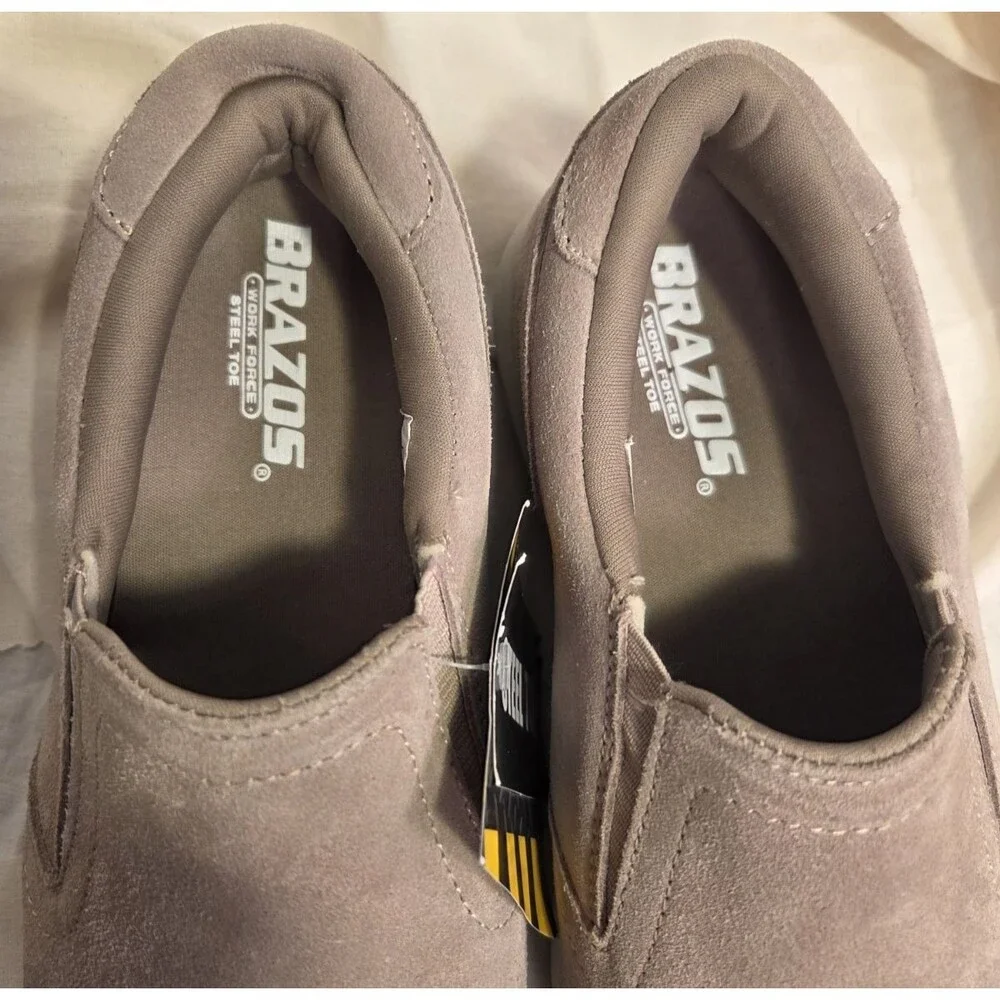 Brazos Women’s Workforce Slip On Shoes 7.5 M Suede Leather Steel Toe Work